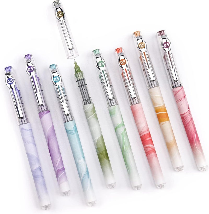 WRITECH Liquid Ink Rollerball Pens: Multi Colored 0.5mm Extra Fine Point Tip Rolling Roller Ball Pen 8ct Assorted Colors for Journaling Smooth Writing Note Taking No Bleed & Smudge & Smear - Image 1